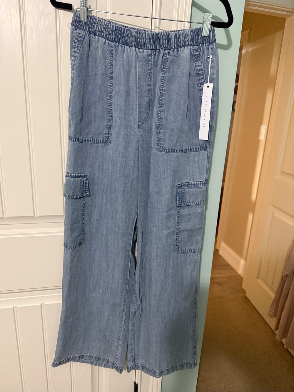 Jane and Delancey Light Wash Wide-Leg Cargo Jeans